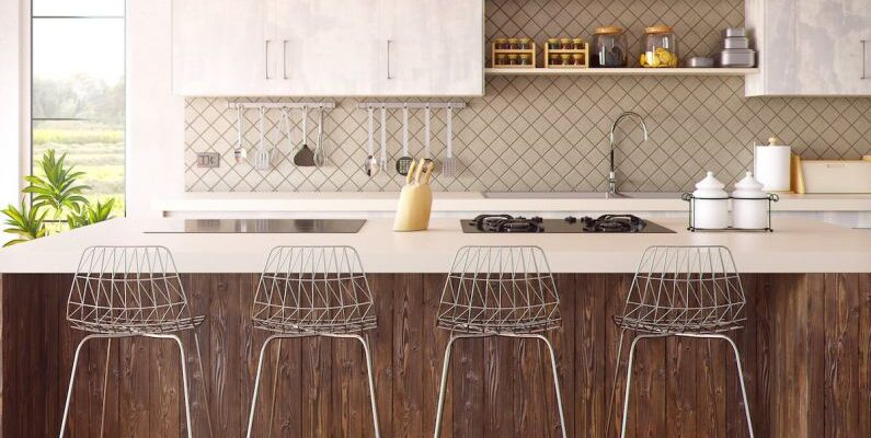 Kitchen Design - Four Gray Bar Stools in Front of Kitchen Countertop