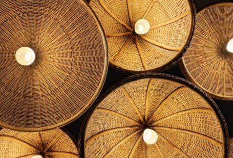 Hanging Light Fixtures - Low Angle View of Wicker Light Fixtures