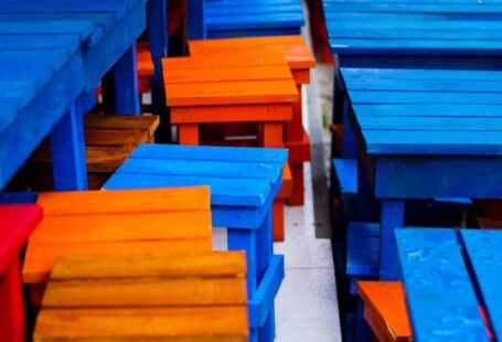 Multi-Purpose Furniture - Close-up of Colorful, Wooden Tables and Chairs