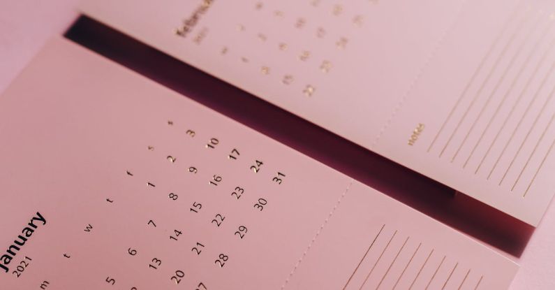Color Of The Year - Calendar with inscriptions and numbers on office table