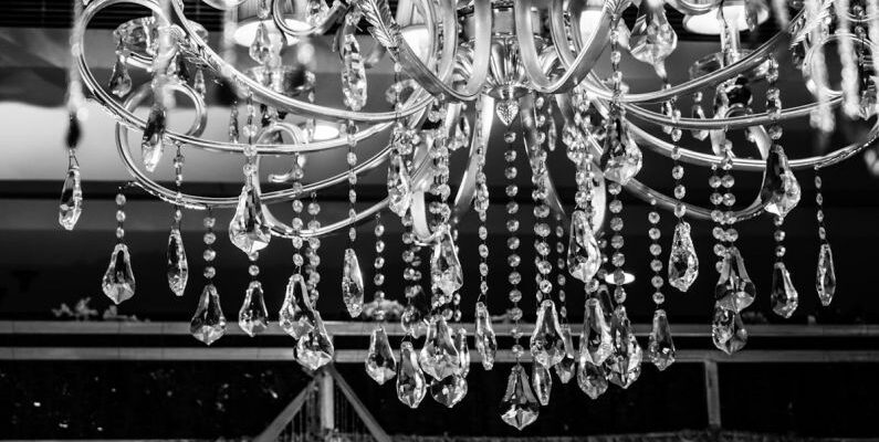 Chandelier - Grayscale Photo of Glass Chandelier