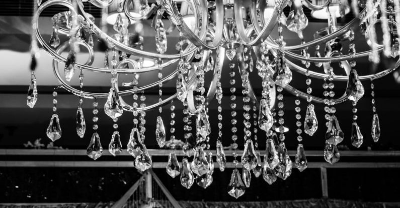 Chandelier - Grayscale Photo of Glass Chandelier